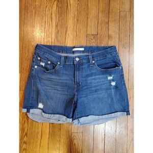 Levis Red Tab Mid Length Distressed Cuff Jean Shorts Womens 31 Med Wash Stretch